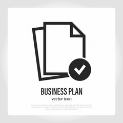 Business plan. Document with check mark. Thin line icon. Vector illustration.