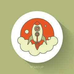 Flat design business startup launch concept, rocket icon. Vector illustration.