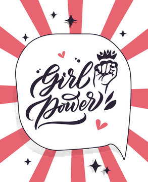 Grl pwr phrase. Girl power calligraphy. Feminist quotes sticker, poster