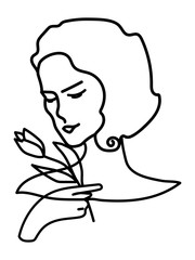 woman with a flower. contour drawing. poster