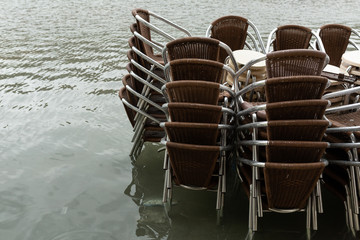 chairs in the flooded San Marco square