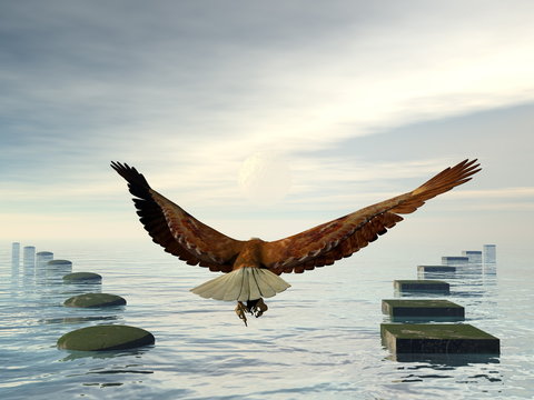 Which way to choose, make a decision, eagle choice - 3D render