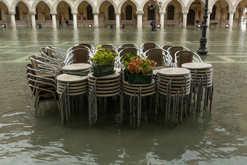 chairs in the flooded San Marco square