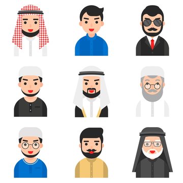 Set of Muslim men vector, Muslim avatar icon set