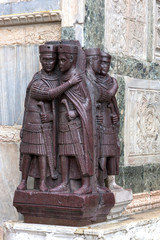 Portrait of the Four Tetrarchs - sculptural composition of the 4th century on the facade of the Venetian Cathedral of San Marco in Italy