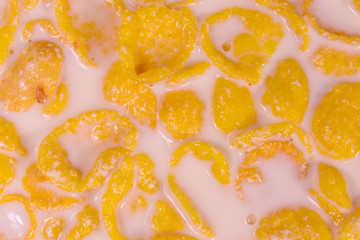 Background of the many yellow cornflakes. Healthy eating