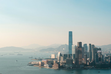 Skyline of Hong Kong, aerial of Kowloon city - obrazy, fototapety, plakaty