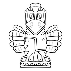 Totem bird made of stone or wood. Landmark Vector, native idol. Vector illustration Coloring page, Coloring book. Contour.