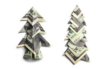 paper tree of banknotes, new year and Christmas