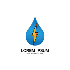 water energy and lightning thunder power energy logo icon template