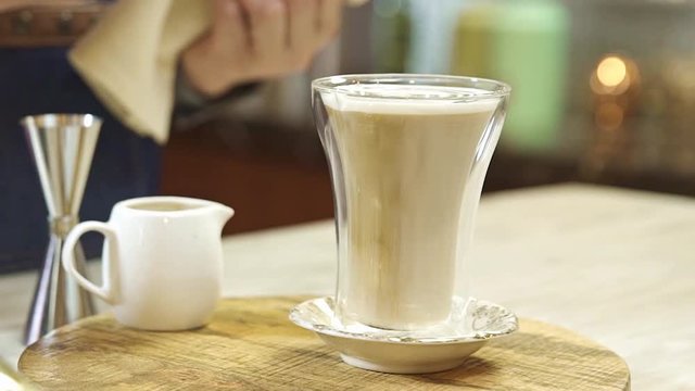 Drawing Patterns In Milk With Milk Pitcher - Fast Motion 