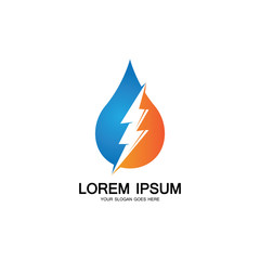 water energy and lightning thunder power energy logo icon template