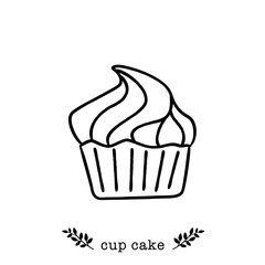 Vector cupcake  icon in  hand drawn style