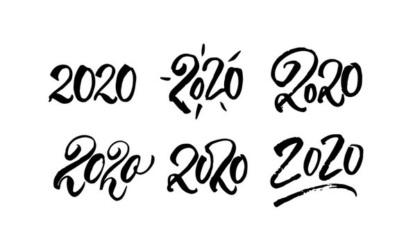 2020 calligraphy handwriting numbers. vector isolated on white background. Calendar 2020