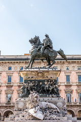 Obraz premium Equestrian statue of Victor Emmanuel II in Milan, King of Sardinia from 1849 until 17 March 1861 and became the first king of a united Italy.
