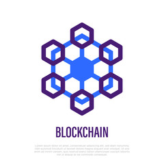 Blockchain symbol. Thin line icon. Cryptocurrency transaction data. Vector illustration of deep tech.