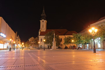 Orthodox church of Saint George in Sombor at night.