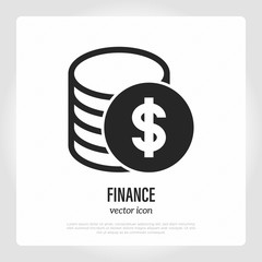 Finance symbol. Stack of dollar coins. Money exchange, profit, bank investment. Vector illustration.