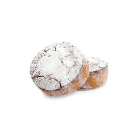 Sweet delicious homemade cookies on white background