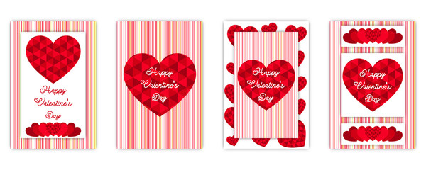 happy valentines day cards.set of red cards with hearts