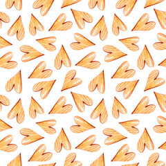 Obraz premium Watercolor seamless pattern with yellow hearts. Hand drawn print for Valentine's day, scrapbooking, wrapping paper