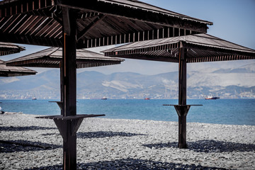 beach canopies on the background of the sea and th...