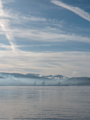 Ria of Pontevedra with cranes on the background