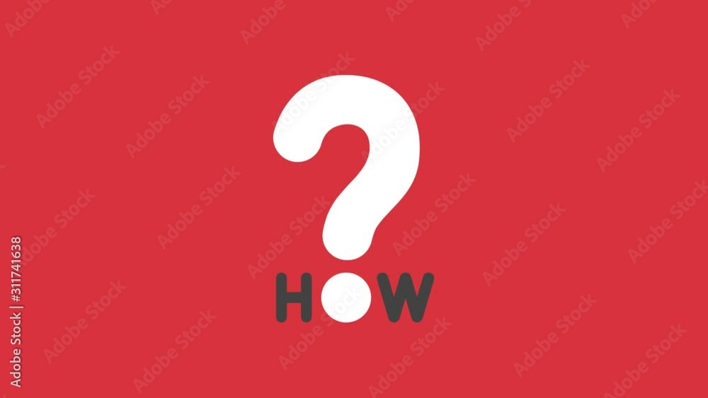 Poster animation of how word with question mark, red background.