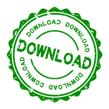 Grunge green download word round rubber seal stamp on white background