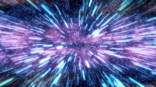 4k seamless flying through hyper space with stars zooming past the camera.