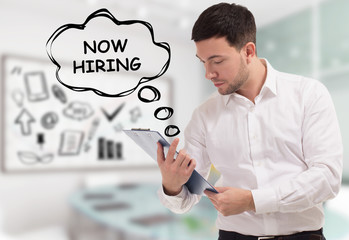 Business, technology, internet and network concept. The young businessman comes to mind the...