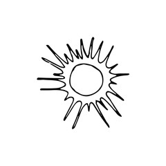 Sun monochrome icon. Ink hand drawn cartoons sun design elements stock vector illustration for web, for print