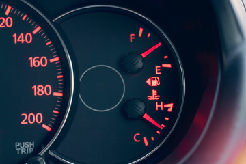 Close up speedometer of car show status of speed,Fuel and heat levels.
