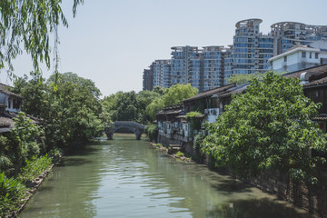 Buildings by river in Hangzhou, China