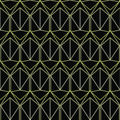 Seamless vector pattern with golden ornament on black background.