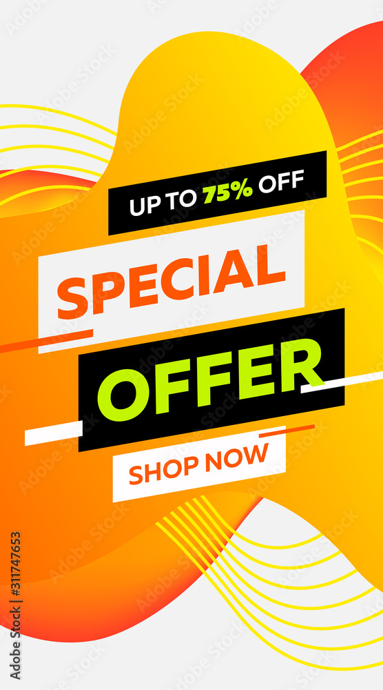 Poster dynamical abstract graphic elements. flowing forms, liquid shapes with stripes. gradient orange and 