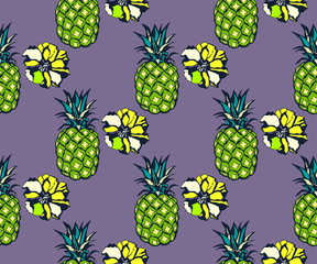 Seamless floral pattern with fruts and flowers. Ornamental decorative background. Vector pattern. Print for textile, cloth, wallpaper, scrapbooking