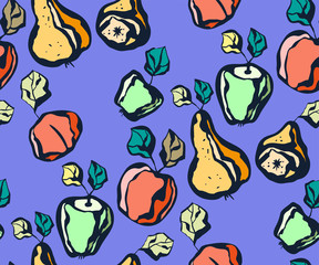 Seamless floral pattern with fruts and flowers. Ornamental decorative background. Vector pattern. Print for textile, cloth, wallpaper, scrapbooking