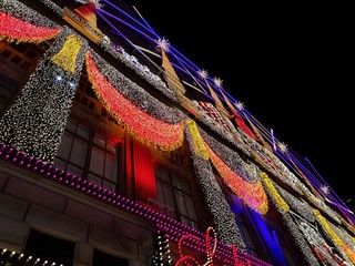 Christmas lights in New York building. 