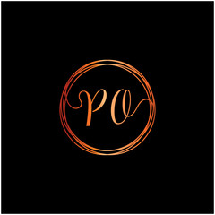 Fototapeta premium initial letter PO handwritten with circle element template. Creative beauty fashion or clothing. Initial logo of the couple's name in the style of a hand drawing for the concept of marriage - vector
