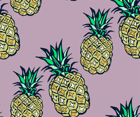 Seamless floral pattern with pineapple. Ornamental decorative background. Vector pattern. Print for textile, cloth, wallpaper, scrapbooking