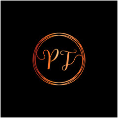 initial letter PT handwritten with circle element template. Creative beauty fashion or clothing. Initial logo of the couple's name in the style of a hand drawing for the concept of marriage - vector