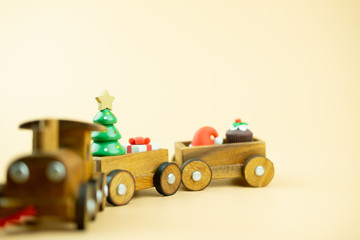 Wooden toy train and ornament for decoration Christmas tree.