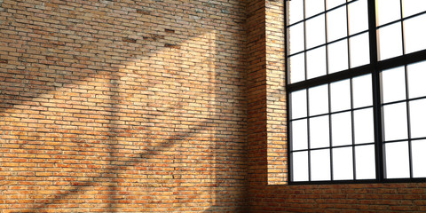 Fototapety  Wnętrze z cegły w stylu loftu z oknami