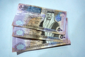 Amman , Jordan - Jordanian dinar banknotes and coins background - obrazy, fototapety, plakaty