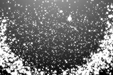 Bright black and white bokeh lights snow abstract background