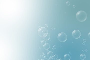 Right Soap bubbles on blue natural background for kid and spring