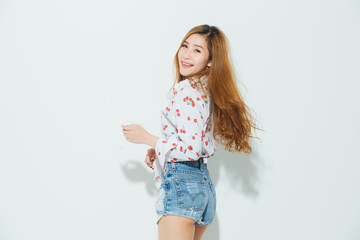 Fashion pretty young woman on white background,summer concept