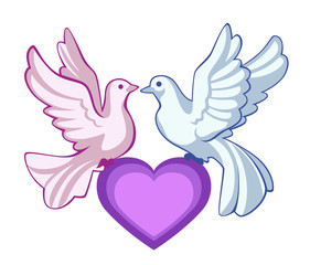 Two doves on heart on a white background