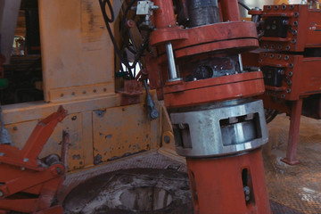 Drilling work at the well. drill rig, rotation of drill pipe.